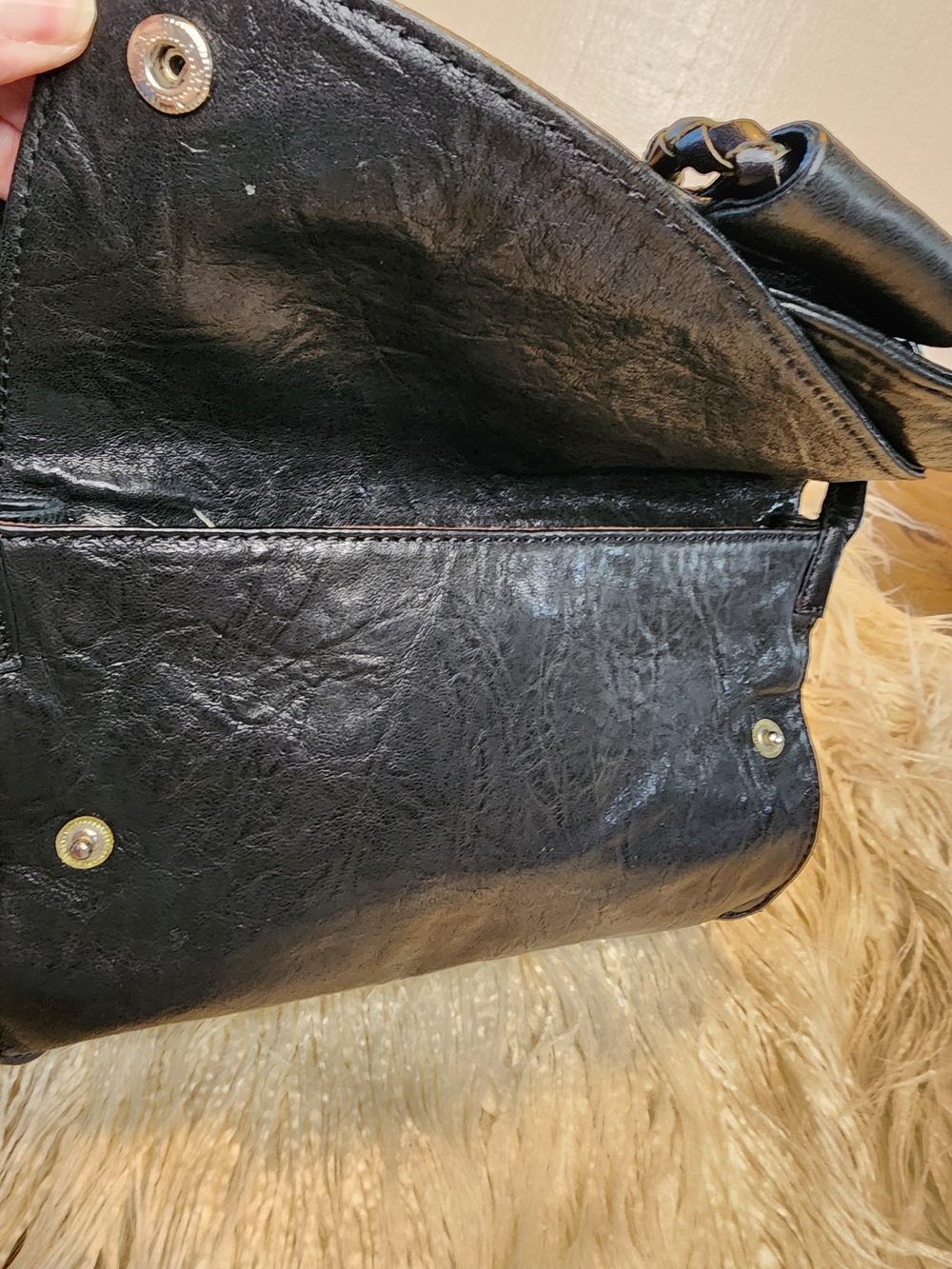 Donald J Pliner Black Studded Shoulder Leather Hobo Handbag - Picture 5 of 9